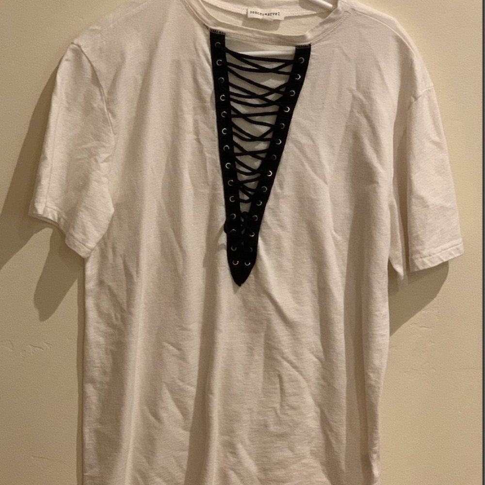 Long White Tee With Black Tie V